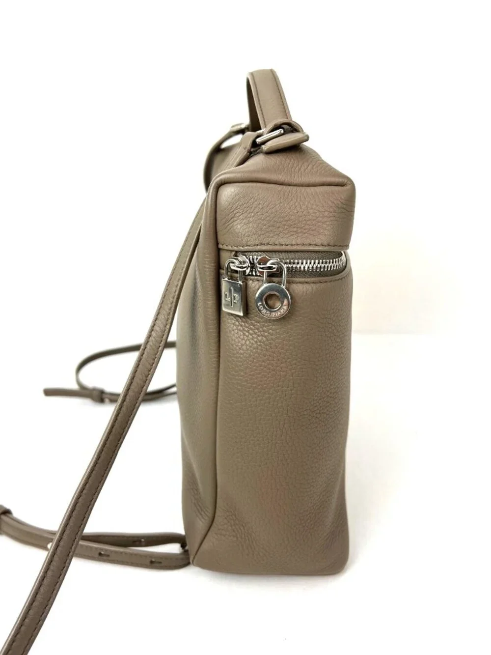 Loro Piana Grained Calfskin 23.5 Extra Pocket Warm Mastic Backpack